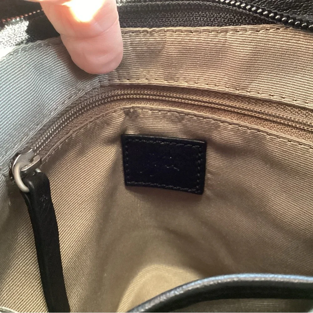 J Jill Black Leather Crossbody with real stone enclosure. JS4